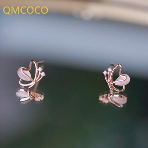 QMCOCO 925 Silver Butterfly Pattern Earrings Woman New Trendy Temperament Light Luxury Delicate Zircon Ear Jewelry Accessories