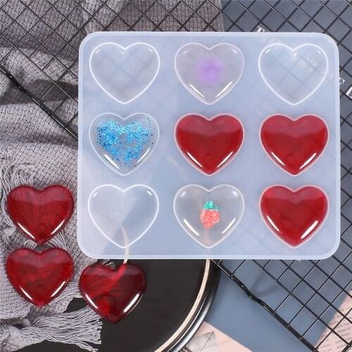 9 Grids Love Heart Crystal Epoxy Mold DIY Fondant Cake Silicone Mold Handmade Soap Mould Chocolate Candy Baking Tools