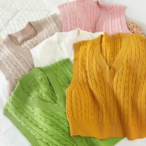 G1454 2020 spring autumn new women fashion short section pullover loose V-neck knit vest sweater cheap wholesale
