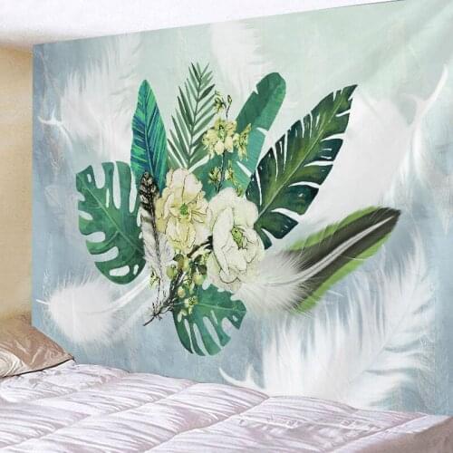 Tapestry Wall Hanging Bed Spread Beach Towel Table Cloth Yoga Mat Home Decoration Green Leaf Design Rectangle 150cmx130cm