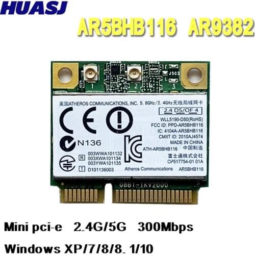 Huasj AR5BHB116 Athores AR9382 300Mbps 2.4 & 5G WiFi Mini PCI-E Wireless Network Card for Win 7/1 8/8/10 / Linux