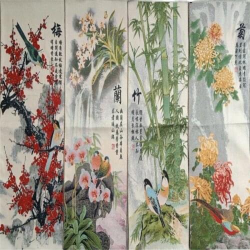 Chinese hand embroidery (plum, orchid, bamboo, chrysanthemum, Thangka, decorative painting, hanging painting in living room