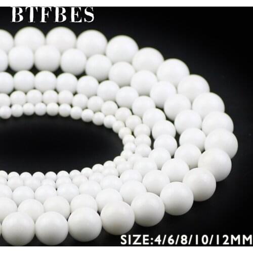 BTFBES Ceramic White Color Stone Beads Natural Stone 4 6 8 10 12mm Round Loose Beads For Jewelry Bracelet Accessories Making DIY
