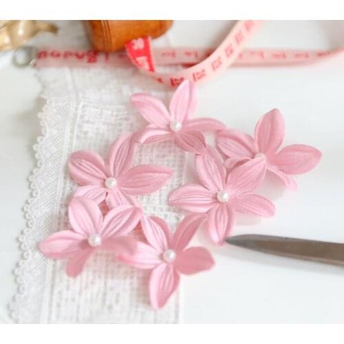 30 Pcs Per Lot 4.3cm Pink Flower Lace Patches Beautiful Pieces DIY Craft Wedding Dress Pearl Lace Appliques