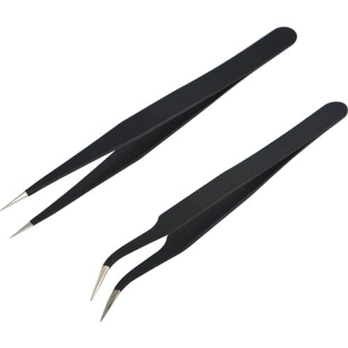 2pcs/lot Anti-static tweezers set Stainless Steel Tweezers Maintenance Tools Industrial Precision Curved Straight Tweezers
