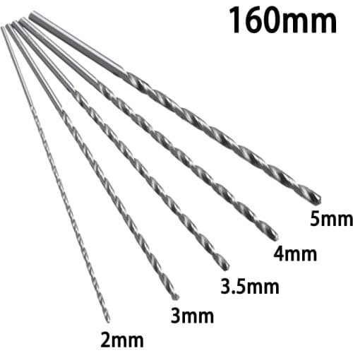 1pc Mayitr HSS Auger Twist Drill Bit Set 2/3/3.5/4/5 mm Diameter160mm Extra Long Straight Shank Drill Bits for Electric Drills
