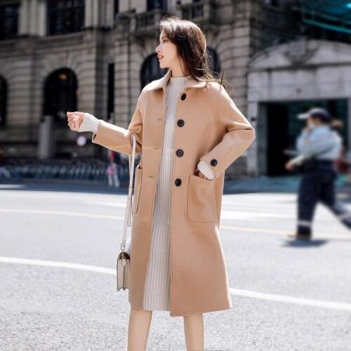 2019 Autumn and Winter New Cashmere Coat Female Mid-length Single-breasted Coat Korean Version Was Thin Woolen Woolen Coat