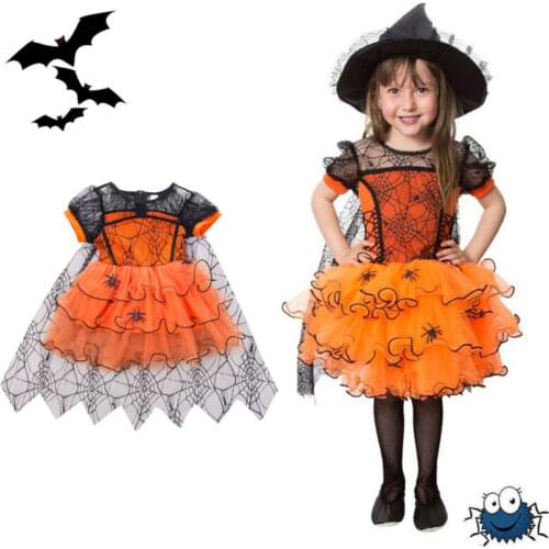 Boiiwant Autumn Clothing Kids Girl Witch Costume Toddler Girl Halloween Spider Cloak Fancy Dress Party Tutu Princess Dress 1-5T