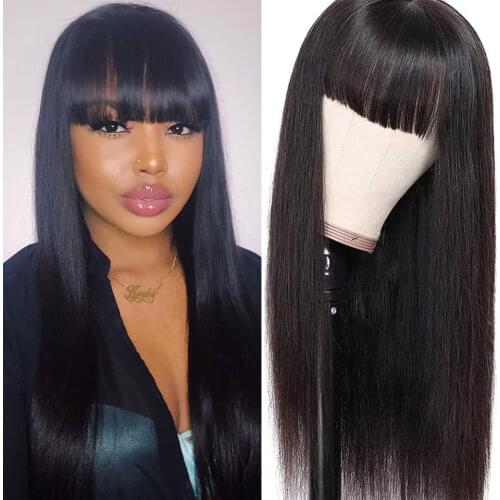 Long Straight Human Hair Wigs With Bangs Full Machine Wig With Bangs 150% Remy Brazilian Bangs Wig Human Hair For Black Women