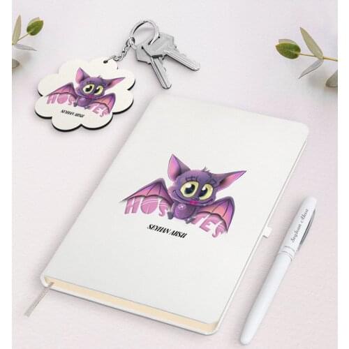 Personalized Stewardess White Notebook Pen and Keychain Gift Seti-3 Reliable Quality Gift Casual Design Moment Special Day