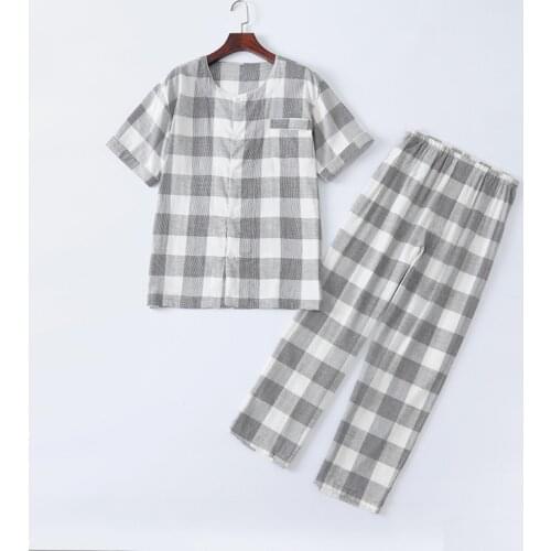 Couples Pajamas Set New Plaid Sleepwear Women Or Men Spring Summer Home Clothing Large Size Loose 100% Cotton Pyjama Femme