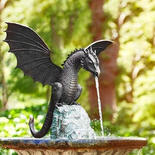 Resin Water Spray Fire Breathing Waterscape Dragon Sculpture Home Jardin Decor Art Sculpture Decoration Yard Garden Decor