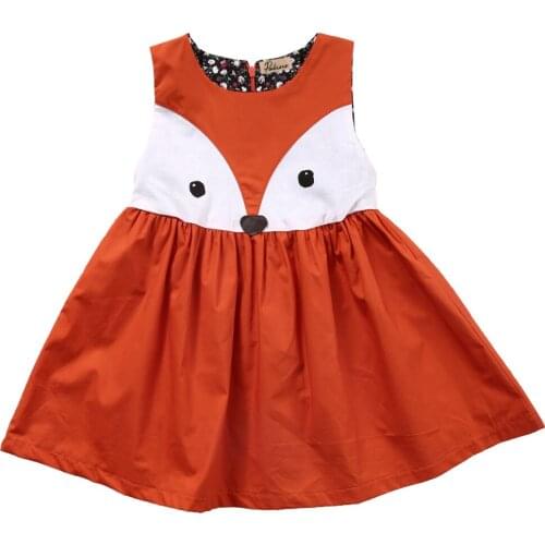 Casual Cotton Baby Girls Toddler Kids Sleeveless Fox Dress Party Wedding Tutu Dresses 1-5Y