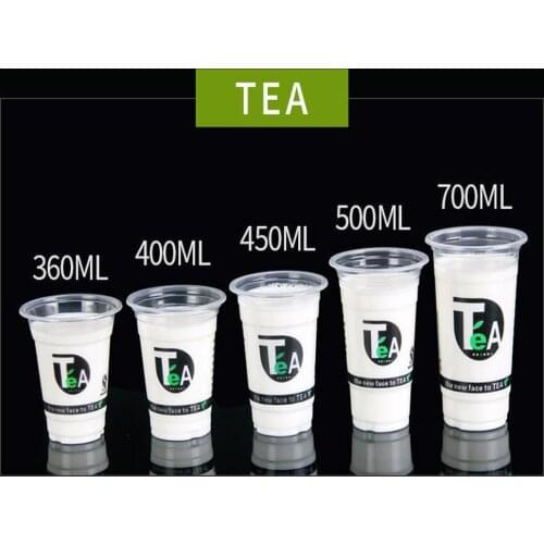 With pattern 360ml ( 12oz ) - 100 Cups TPE Plastic Coffee Cups Clear, Disposable Cups for Tea,smoothies Sodas and Mixed Drinks