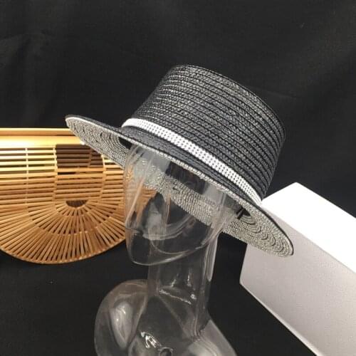 Fedora Summer female straw hat flat hat bright drill sunhat sunscreen elegant fashion color matching beach holiday ride