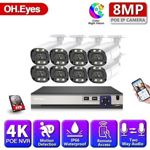 H.265 8CH 4K 8MP POE NVR CCTV System Waterproof 8MP Outdoor Bullet Audio IP Camera P2P Remote Video Security Surveillance Set