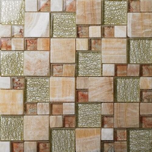 Stone mixed glass mosaic square pattern tiles for kitchen backsplash tile bathroom shower fireplace hallway wall cover