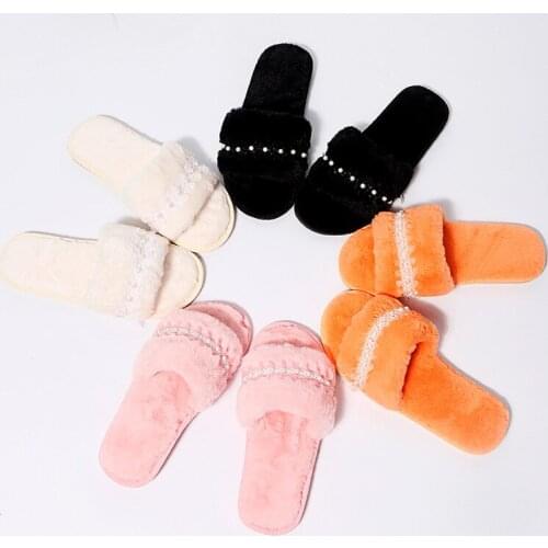 WomenS Slippers Short Plush Warm Ladies Non-Slip Home Cottin Shoes pearl Woman Men Fluffy Bedroom Autumn Winter New Fashion