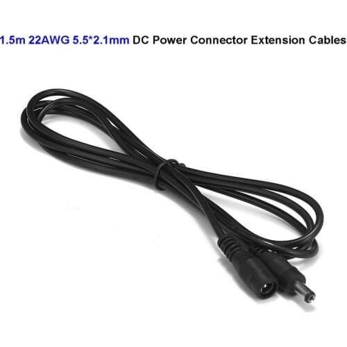 5.5mm x 2.1mm DC Power Extension Cable DC Jack Connectors Extend Wires 1.5m 5ft For CCTV Camera Car Charger Lamp Bulb