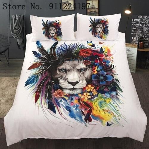 White Background Quilt Cover High Quality Bedspread Queen King Size Comforter Bedding Set Flower Lion Head Luxury Duvet Cover