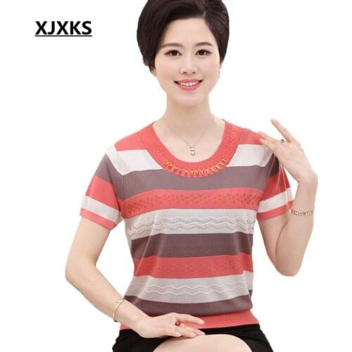 Женские полосатые футболки XJXKS China At AliExpress