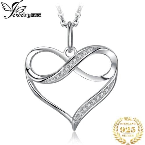 Infinity Love Heart Silver Pendant Necklace 925 Sterling Silver Choker Statement Necklace Women Silver 925 Jewelry No Chain