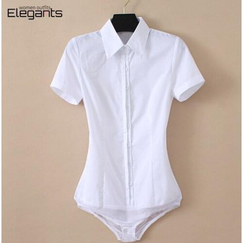 White Dress Shirts For Women Office Lady Business Work Wear Body Blouses And Tops Summer Bodysuit Short Sleeve Overalls Rompers