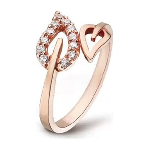 2017 New Fashion Gold Hollow Leaves Pattern Rings CZ Crystal Alloy Rings Jewelry Women Silver Rings Female Bijoux