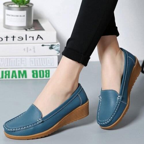 Loafers Women Flats Casual Slip On Shoes Leather Spring Round Toe Female Ladies Shoes Solid Color Shoes Woman 2018