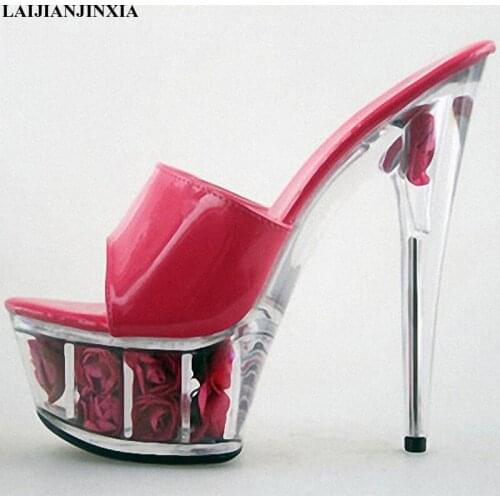 New rose bottom 15 CM High Heels Slippers Club Night Shoes Sexy Pole Dancing Shoes Platform Womens Shoes Dance Shoes K-188