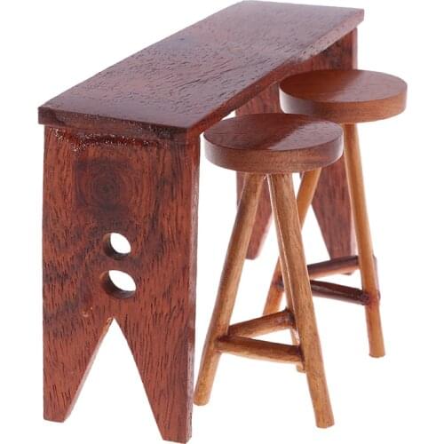 1:12 Dollhouse Miniature Wooden Bar Table Chair Set Doll House Restaurant Decor
