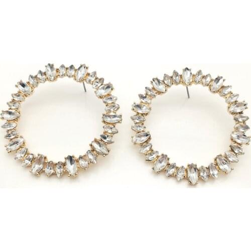1 pair of exaggerated metal round cutout gold and rhinestone earrings fashion earrings Bridal accessories earrings