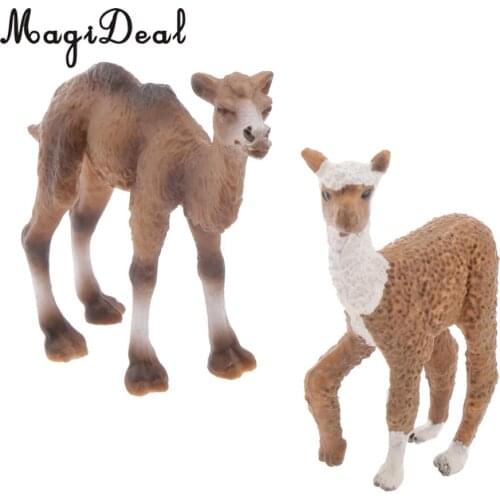 2 Pieces Realistic Wildlife Zoo Animal Camel Alpaca Model Action Figures Playset Kids Children Educational Toy Gift