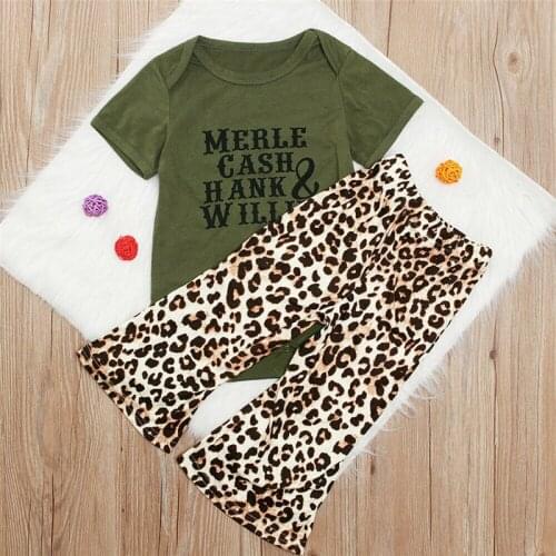 Toddler Baby Girls Kids Clothes leopard print Pants round neck short sleeve Geometry Bodysuit 2pc cotton lovely casual outfits
