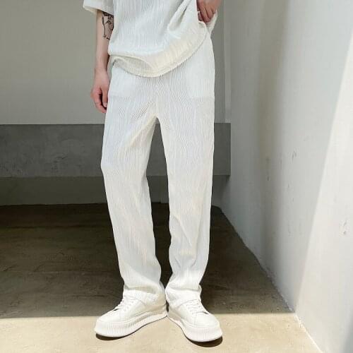 2021 spring summer Korean style personality Embossed texture wide leg Pants men casual loose Folds pants men,size M-XL