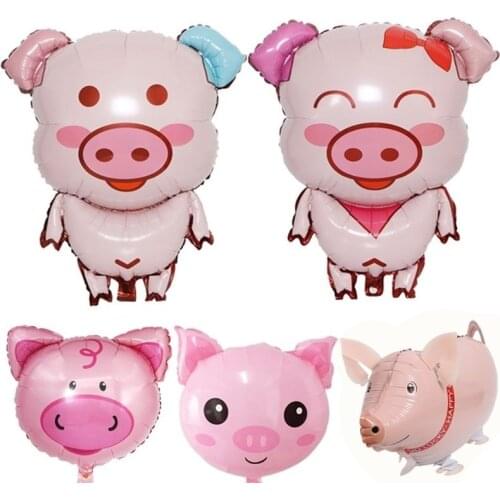 2020 Big Pig Head Foil Walking Balloon Baby Shower Boy Girl Kids Happy Birthday Party Decoration Animal Helium Balloon Dropship