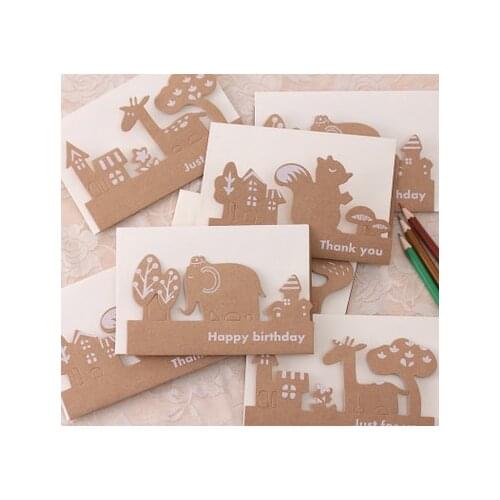 400pcs New Style Vintage Kraft Paper Hollowed Out Festival Congratulation Card Cute Animals Greetting Cards For Children