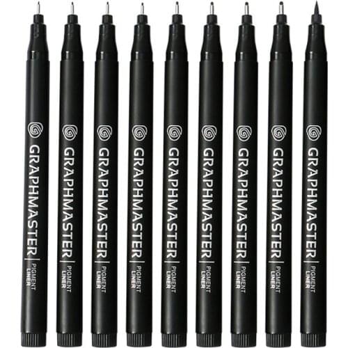9Pcs/Set Black Pigment Liner Neelde Water-proof Drawing Pen Pigma Micron Sunproof Marker Pen For Sketching Hook Art Pen