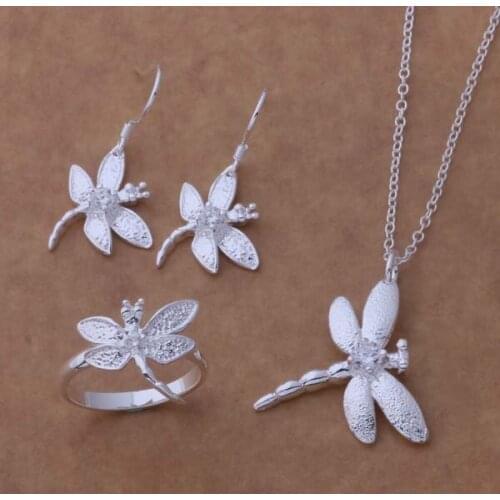 AS138 Hot Silver Plated Wholesale Free Shipping Charm Christmas Gifts Fashion Jewelry Sets Earring 154 + Necklace 112 + Ring 262