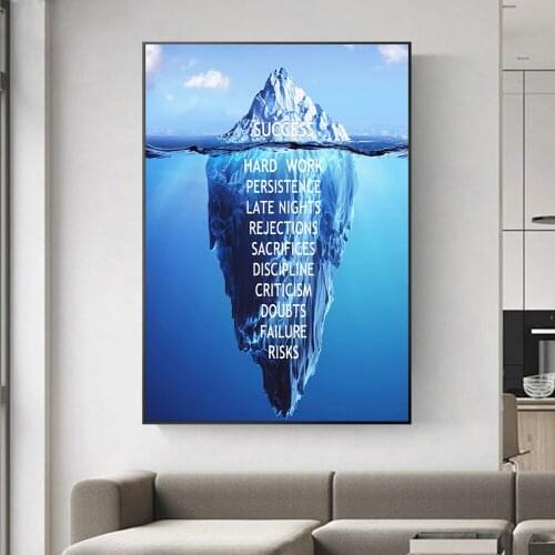 Iceberg of Success Canvas Poster Landscape Motivational Canvas Wall Art Quote Nordic Print Wall Picture for Living Room Modern