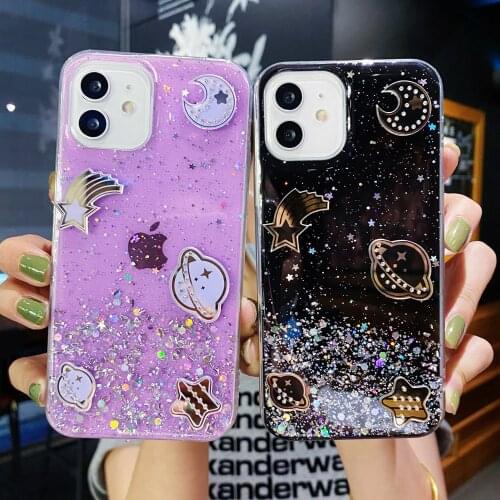 Glitter Planet Start Phone Case For Samsung A50 A70 A20 A30 A40 A10 A20E A10S A20S A30S A21S Soft Silicon Transparent Back Cover