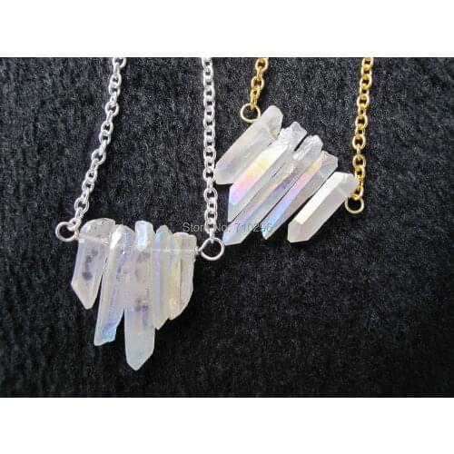 Bew Designed!Natural Clear Rainbow Quartz necklace with chain rock crystal point necklace 5pcs/lot