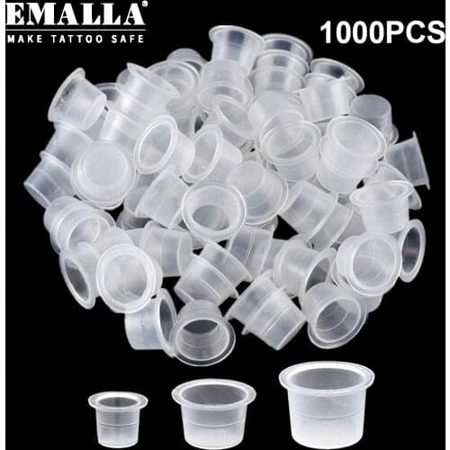 EMALLA 1000PCS S/M/L Tattoo Ink Cups Plastic Disposable Permanent Makeup Pigment Container Caps Clear Holder Tattoo Accessories