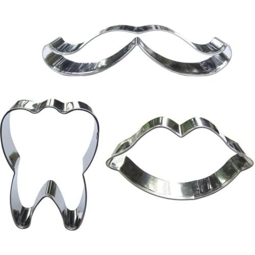 Big moustache, Teeth, Mouth shaped 3 piece biscuit cutting molds, baking tools, cake decorating soft candy tools