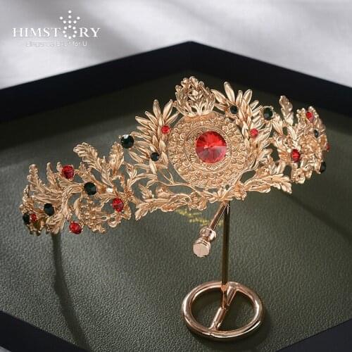 Himstory Retro European Josephine Vintage Golden Crown Alloy Leaf Queen Crown Bridal Dress Headdress Hair Accessories