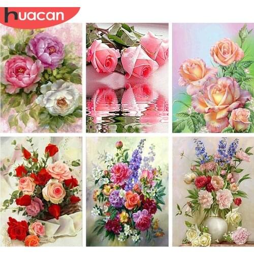 HUACAN 5D DIY Diamond Painting Flower Diamond Embroidery Roses Full Drill Square Picture Of Rhinestone Diamond Mosaic Flowers