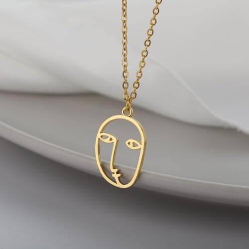 ICFTZWE Hollow Out Ladies Facial Contour Necklace For Women Girls Stainless Steel Gold Pendant Female Holiday Jewelry Gift
