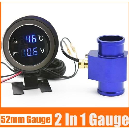 Water Temp Gauge + Voltmeter Meter 2 In 1 Universal Car Truck LED Digital 1/8NPT Sensor 10mm With Adapter 28mm 12V/24V