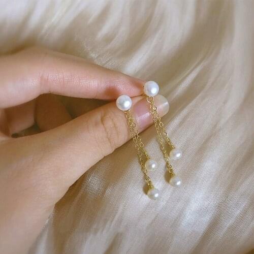 Fine Pearl Jewelry Tassel Earrings Chain Fashion Minimalism Gold Drop Earrings For Women Wedding Party Best Valentines Day Gift