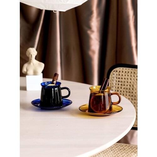 Nordic high borosilicate glass coffee mug and saucer set heat-resistant office creative water cup household small cup 250ml